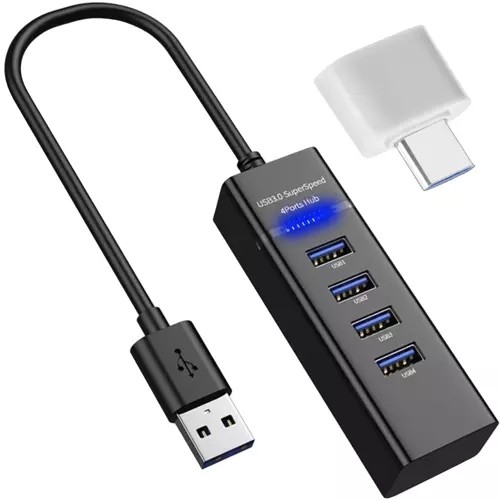 Hub USB 3.0, 4 porturi, iluminare LED, cablu inclus, 500-900mAh, 5V, 10,5x3,5x2cm, negru - imagine 18